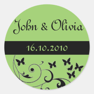 vlinder bruiloft groen ronde sticker
