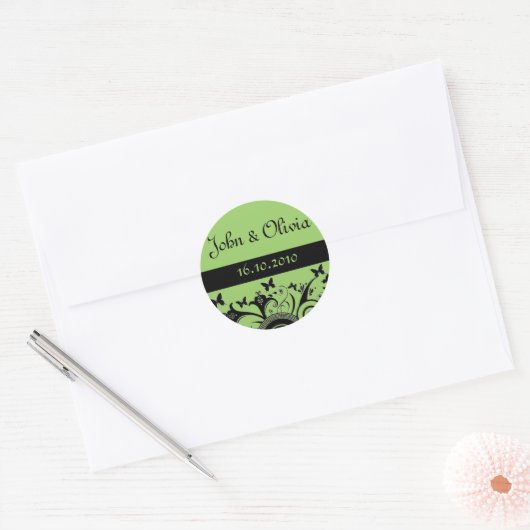 vlinder bruiloft groen ronde sticker (Envelop)