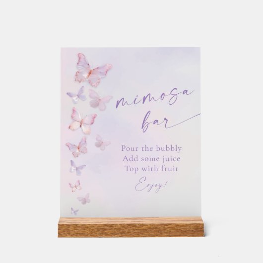 Vlinder Bruiloft Mimosa Bar Acryl Bord (Voorkant)