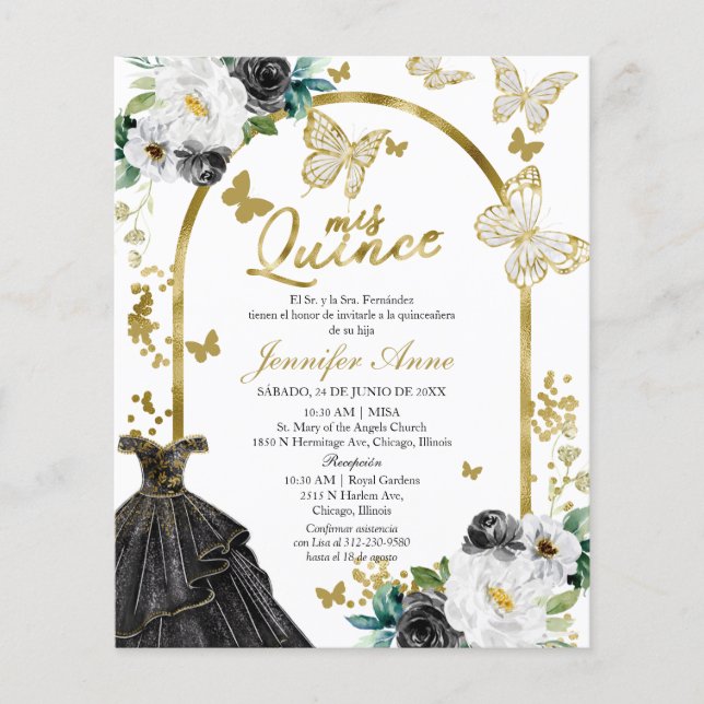 Vlinder Budget Spaans Quinceanera Uitnodigingen (Voorkant)