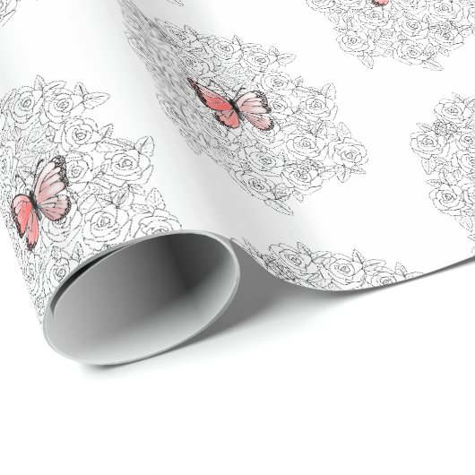 Vlinder cadeaupapier met Rozen (Rol Hoek)