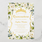 Vlinder Champagne Floral Gold Quinceanera Folie Uitnodiging (Voorkant)