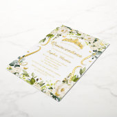 Vlinder Champagne Floral Gold Quinceanera Folie Uitnodiging (Gedraaid)