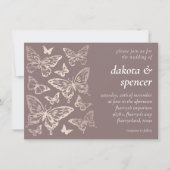 Vlinder Chic Bruiloft | Roze Roze Gouden Metaalgla Kaart (Voorkant)