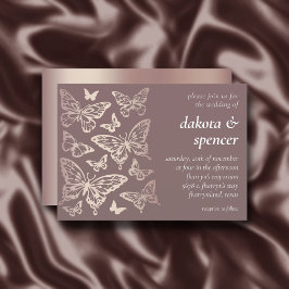 Vlinder Chic Bruiloft | Roze Roze Gouden Metaalgla Kaart