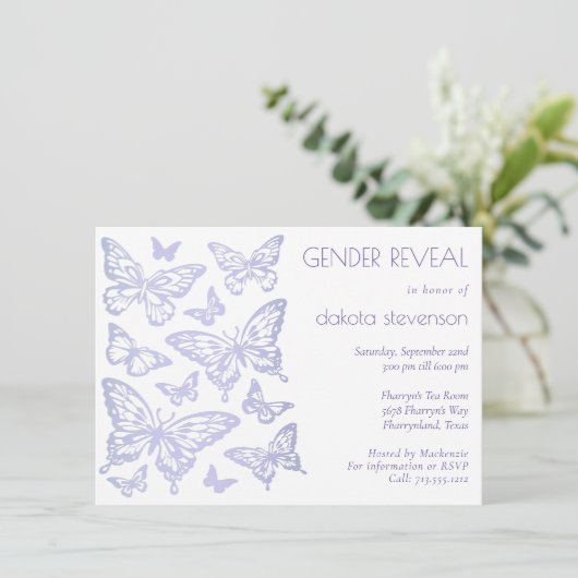 Vlinder Chic | Paarse Geslacht Reveal Kaart (Staand voorkant)