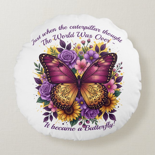 Vlinder Citaat Inspirerend Moedgevend Rond Kussen (Voorkant)