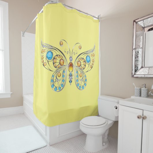Vlinder Classy Lichtgeel Douchegordijn (In situ)
