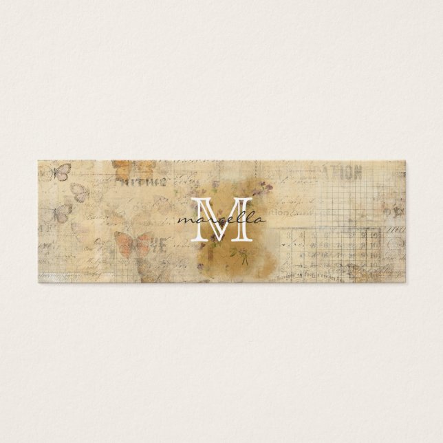 Vlinder collage Achtergrond Monogram Mini Visitekaartjes (Voorkant)