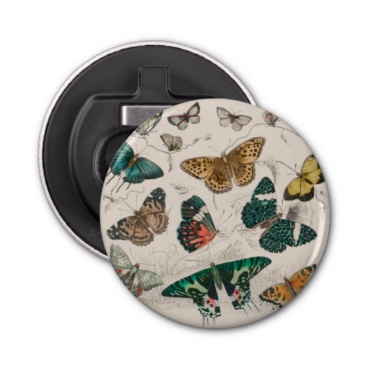 Vlinder Collectie Antiek Vlinders Button Flesopener (Voorkant)
