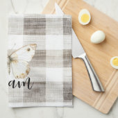 Vlinder Crème Geruit Strepen Theedoek (Quarter Fold)