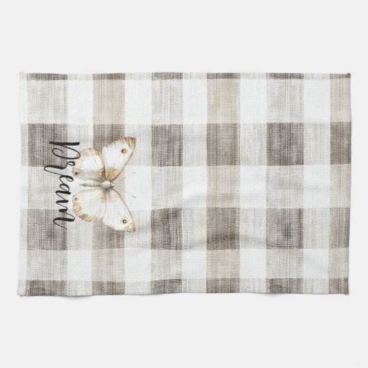 Vlinder Crème Geruit Strepen Theedoek (Horizontaal)