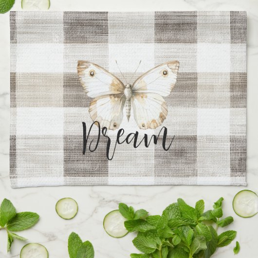 Vlinder Crème Plaid Strepen Theedoek (Gevouwen)