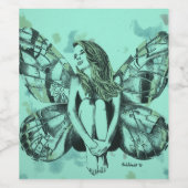 Vlinder dame, dame vlinder, fantasie fee kunst wijn etiket (Enkel label)