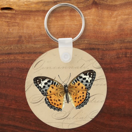 vlinder "Dame met schilderen" Calligrafie Sleutelhanger (Voorkant)