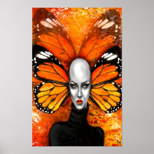 Vlinder Dame Poster - Schilderij (Voorkant)