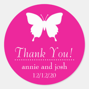 Vlinder dank je etiketten (magenta roze)