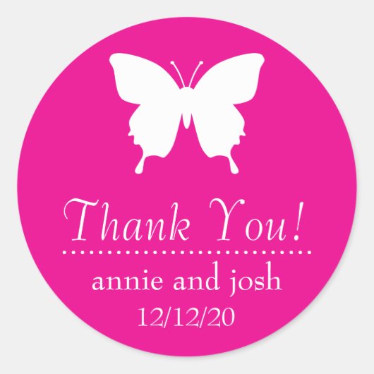 Vlinder dank je etiketten (magenta roze) (Voorkant)