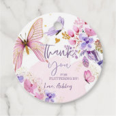 vlinder dank je fladderen door meisje verjaardag bedankjes labels (Voorkant)