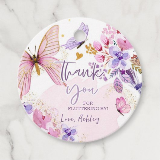 vlinder dank je fladderen door meisje verjaardag bedankjes labels (Voorkant)