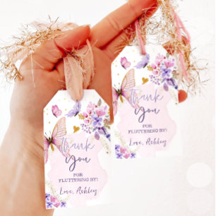 vlinder dank je fladderen door meisje verjaardag cadeaulabel