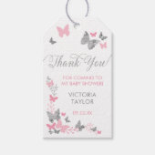 Vlinder dank je Label, roze, zilver Cadeaulabel (Voorkant)
