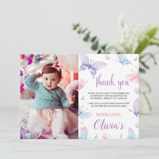 Vlinder Dankkaart Tuinfeestje Bedankkaart (Staand voorkant)