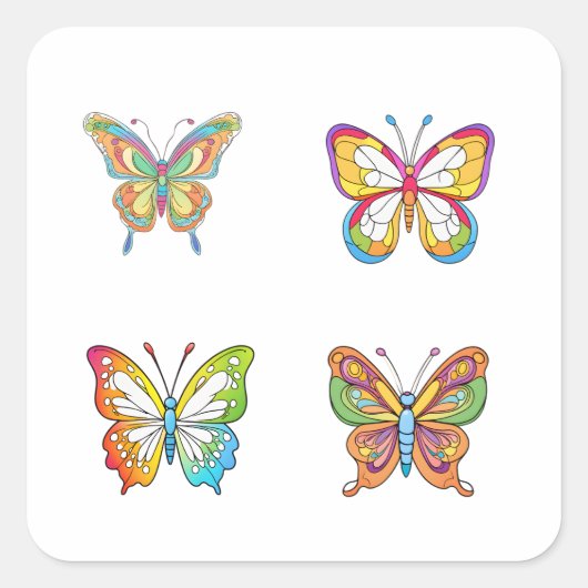 Vlinder Doodle Style Art 4 Pack Stickers (Voorkant)