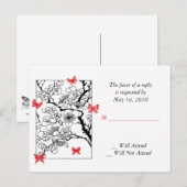 Vlinder dromen: Japanse geïnspireerde kunst rood Uitnodiging Briefkaart (Voorkant / Achterkant)