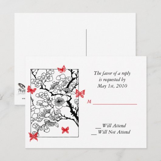 Vlinder dromen: Japanse geïnspireerde kunst rood Uitnodiging Briefkaart (Voorkant / Achterkant)