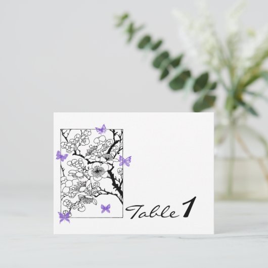 Vlinder dromen: Violet Trouwtafel nummer Briefkaart (Staand voorkant)