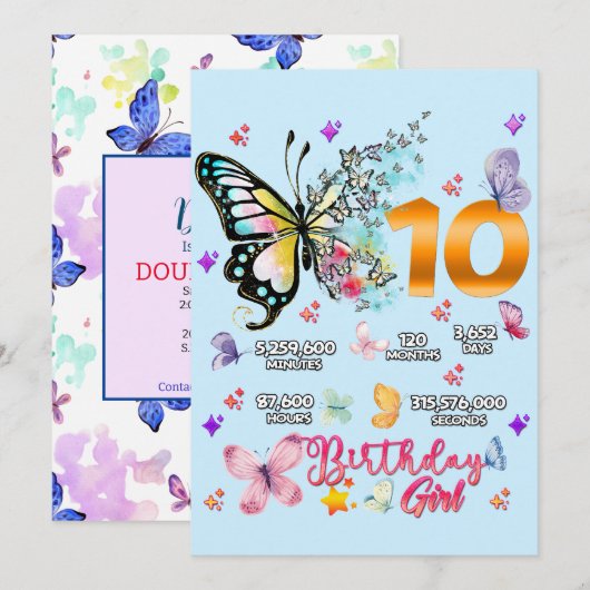 Vlinder Dubbele Cijfers 10 Jaar Oude Vlinders Kaart (Voorkant / Achterkant)