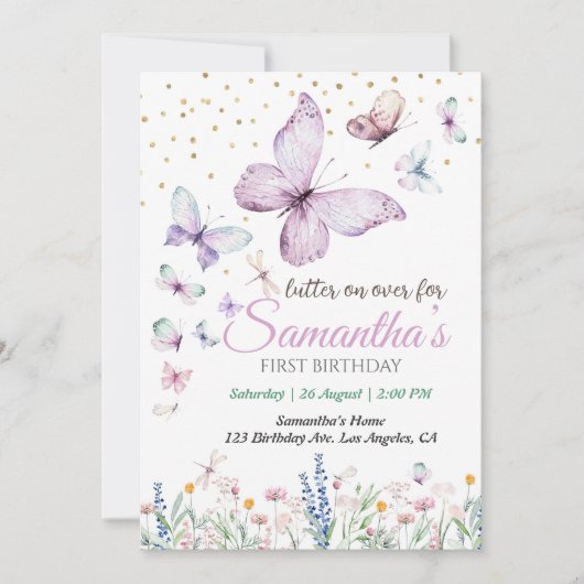 Vlinder Eerste Verjaardag Kaart (Voorkant)