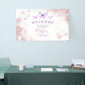 Vlinder eerste verjaardag meisje 1e roze banner (Beurs)