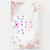 Vlinder eerste verjaardag meisje 1e roze banner (Verticaal)