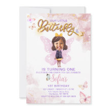 Vlinder eerste verjaardag meisje 1e uitnodiging
