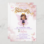 Vlinder eerste verjaardag meisje 1e uitnodiging (Voorkant / Achterkant)