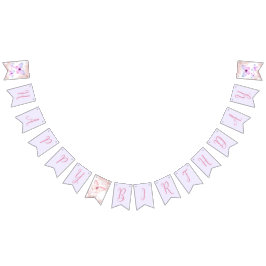 Vlinder Eerste Verjaardags Meisje 1e Roze Paarse Vlaggetjes