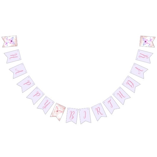 Vlinder Eerste Verjaardags Meisje 1e Roze Paarse Vlaggetjes (Alle)