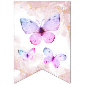 Vlinder Eerste Verjaardags Meisje 1e Roze Paarse Vlaggetjes (Eerste vlag)