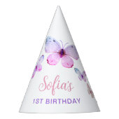 Vlinder Eerste Verjaardags Meisje 1e Roze Partij P Feesthoedjes (Voorkant)