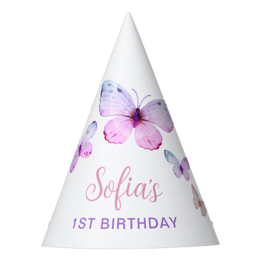 Vlinder Eerste Verjaardags Meisje 1e Roze Partij P Feesthoedjes (Voorkant)