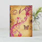 VLINDER ELEGANT TROUW PERKAMENT Initialen Kaart (Staand voorkant)