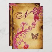 VLINDER ELEGANT TROUW PERKAMENT Initialen Kaart (Voorkant / Achterkant)
