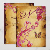 VLINDER ELEGANT TROUW  PERKAMENT Monogram Kaart (Voorkant / Achterkant)
