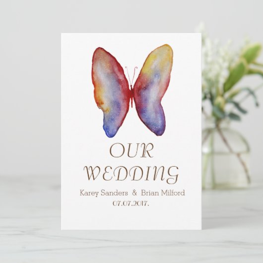 Vlinder, elegante bruiloft uitnodiging (Staand voorkant)