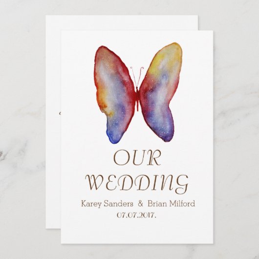 Vlinder, elegante bruiloft uitnodiging (Voorkant / Achterkant)