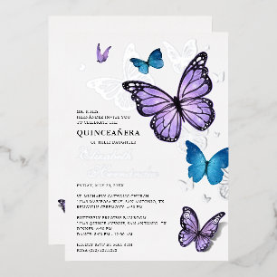 Vlinder Elegante Quinceanera Folie Uitnodiging