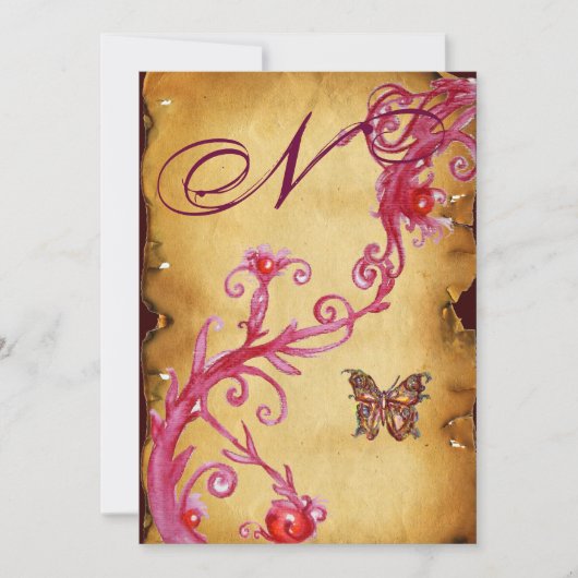 VLINDER ELEGANTE TROUW  PERKAMENT Monogram Kaart (Voorkant)