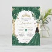 Vlinder Emerald Groen Goud Prinses Quinceanera Kaart (Staand voorkant)